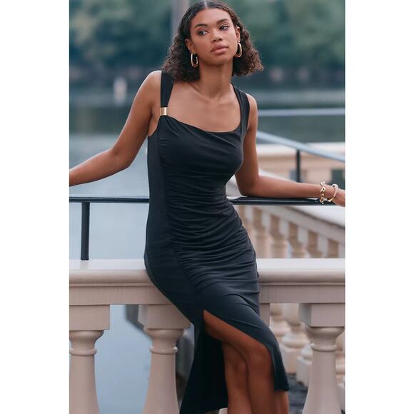 New Anthropologie Sleeveless Square-Neck Knit Midi Dress $168 X-LARGE Black